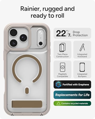 Image of ZAGG Rainier Case with Kickstand for iPhone 17 Pro Max - Gray Sandstone, Graphene 22ft (7m) Drop Protection, Lanyard Attach Points, MagSafe, Wireless Charging Compatible, 2-Piece Design, Phone Case