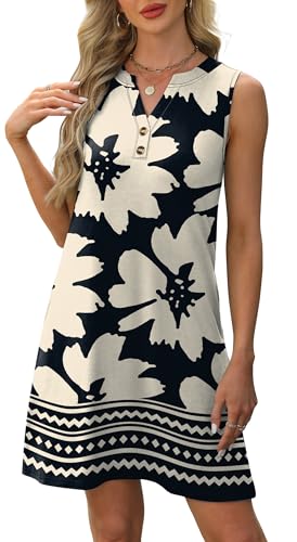 Image of XIEERDUO Summer Dresses for Women 2026 Beach Vacation Clothes V Neck Button Sundresses with Pockets