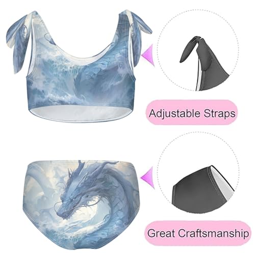 QUGRL Water Dragon Girls Bikini Beach Swimwear Sea Kids 2 Piece Swimsuits Sport Tankini Hawaiian Bathing Suit 9-10 Years Multicoloured2