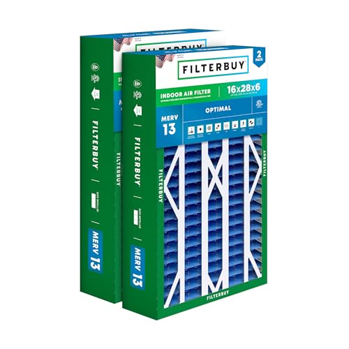 Filterbuy 16x28x6 Air Filter MERV 13 Optimal Defense (2-Pack), Pleated HVAC AC Furnace Air Filters Replacement for Aprilaire Space-Gard 401/2400 & Lennox (Actual Size: 15.50 x 26.88 x 6.00 Inches)