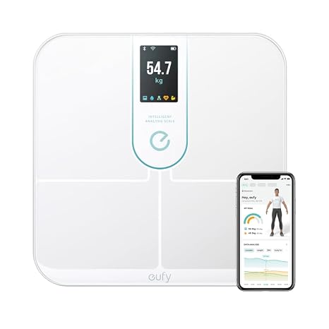Anker Eufy Smart Scale P3 Body Composition Monitor, App Compatible, Fitbit Linkage, Body Fat Percentage, BMI, Heart Rate, Muscle Mass, Basic Metabolism, Water Volume, Body Fat Mass, Bone Mass
