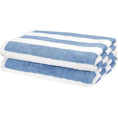 Sleep and Beyond Egyptian Cotton Chlorine Resistant Cabana Stripes Beach Towels for Adults (Sky Blue, 2 Pack) Cover