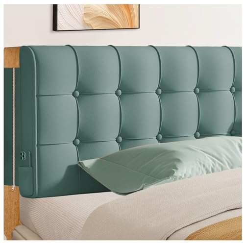 CQXMJT Twin Size Upholstered Headboard - High-Density Foam Gray Cushion, Peel and Stick Floating, Storage Pockets & Non-Slip Straps for Dorm, Rentals & Bedroom Decor