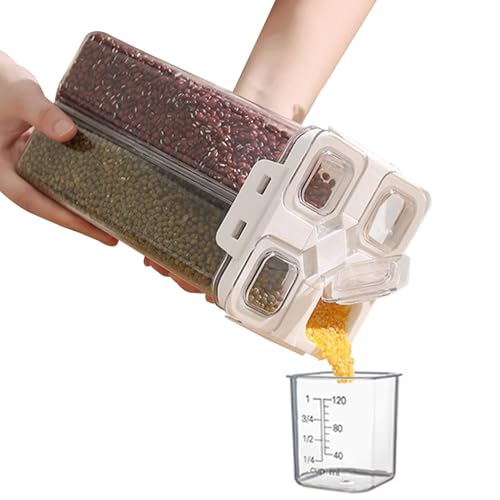 Distributeur de céréales | Distributeur de 4 compartiments hermétiques pour riz de cuisine, seau à céréales pour amis et famille