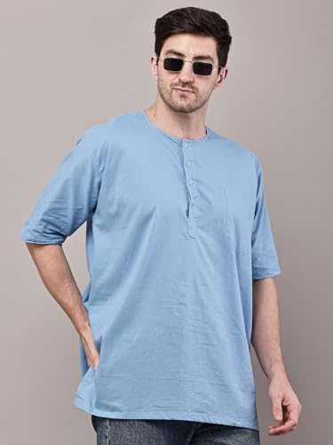 Image of Men's Ethnic Short Kurta | 100% Cotton | Half Sleeve | Comfortable Daily & Sleep Wear | Light Weight