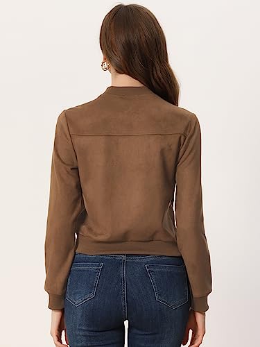 Allegra K Faux Suede Cropped Coat for Women's Stand Collar Zip Up Biker Moto Bomber Jackets3