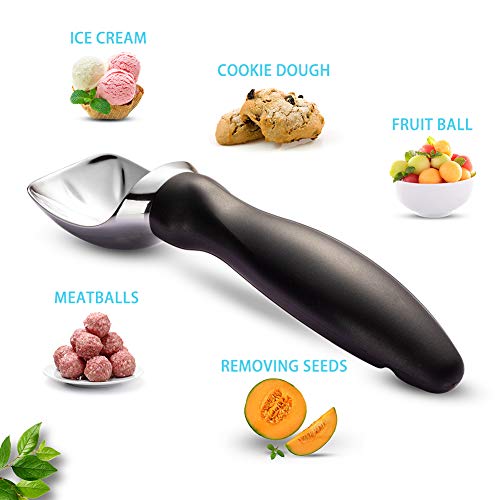 OYV Ice Cream Scoop - Stainless Steel Ice Cream Scooper - Heavy Duty Ice Cream Spade with Non-Slip Comfortable Grip Handle (Black) - Thumbnail 4
