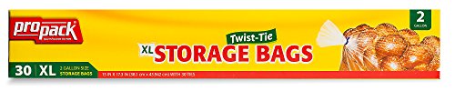 ProPack Disposable Plastic Storage Bags With Original Twist Tie, XL 2 Gallon Size, 120 Bags, Great For Home, Office, Vacation, Traveling, Sandwich, Fruits, Nuts, Cake, Cookies, Or Any Snacks (4 Packs)
