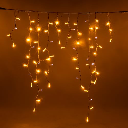 Luccika Cascata di Stalattiti a LED, 4x1,2 Metri, 280 Maxi LED da 8mm, con Flash Ghiaccio, Illuminazione Natalizia Professionale per uso Esterno (Bianco Caldo, 4x1,2 Metri)