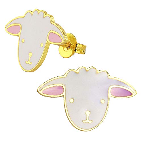 Monkimau Mädchen Ohrringe Schaf Kopf Ohrstecker aus Messing 18k Gold plattiert