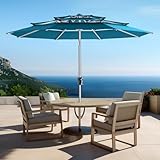 HOMSHADE 9ft Aluminum Patio Umbrella - 3 Tiers Vented Outdoor Commercial Market Table Umbrella, Heavy Duty Wind Proof Deck Pool Umbrellas UPF50+ UV Protection 5-Year Fade Resistant (Peacock Blue)