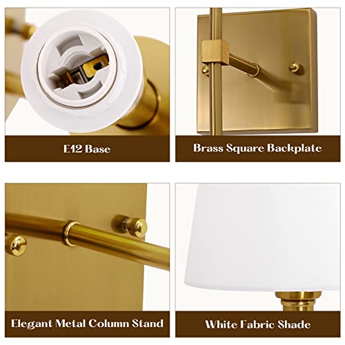 Kartoosh Wall Sconces Set Of 2, Dimmable Sconces Wall Lighting, Classic Hardwired Indoor Metal Gold Sconce Lights With Fabric Shades (Bulbs And Switchs Not Included) #TOP2