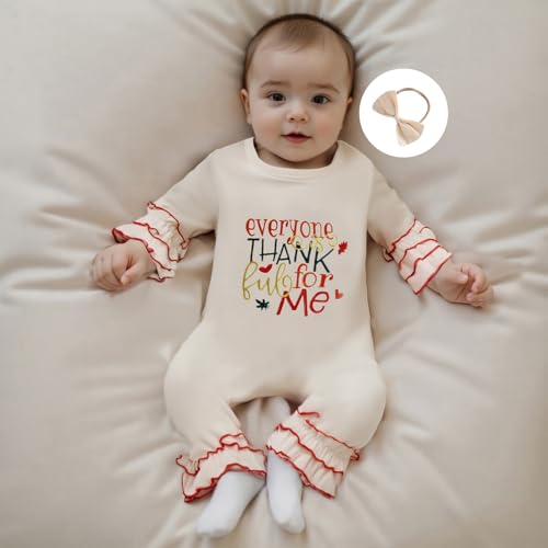 My First Thanksgiving Newborn Outfit Baby Girl Turkey Romper Onesie Ruffle Jumpsuit Infant Fall Winter Clothes4