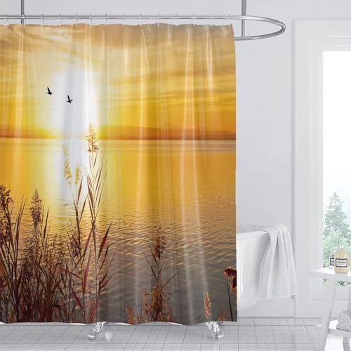 Rideau de douche coucher de soleil pour protéger le sol des fuites - 3