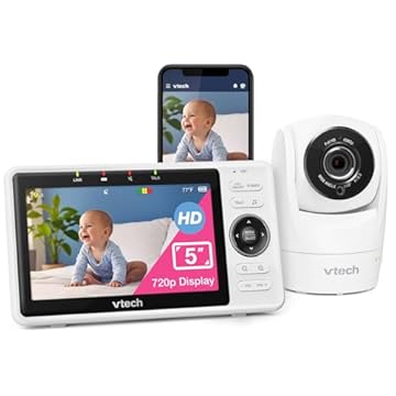 VTech Upgraded Smart WiFi Baby Monitor VM901, 5-inch 720p Display, 1080p Camera, HD NightVision, Fully Remote Pan Tilt Zoom, 2-Way Talk, Free Smart Phone App, Works with iOS, Android