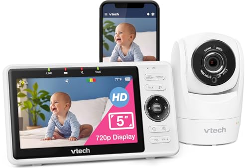 VTech Upgraded Smart WiFi Baby Monitor, 1080p FHD Camera and 5' HD IPS Display, Free App with Motion...