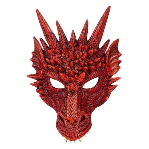 Image of Wanna Party Dragon Mask Head Party Cosplay Mask Masquerade Mask for Carnival Shows Festivals and Halloween Parties- Red