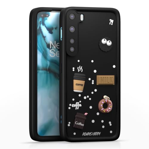 Image of Bintage Back Cover Compatible for One+ Nord 5G | Cute Fun Ball | 3D Taddy Smiley Coffee | Milk Case | Full Body Protection - Black