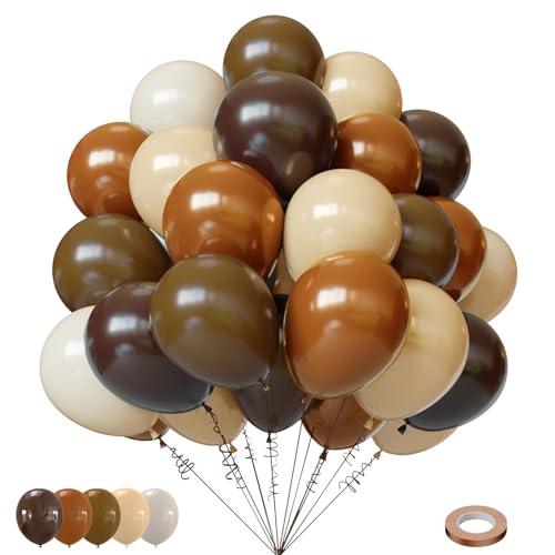 Image of Lukiituke Brown Balloons, 65Pcs Western Neutral Balloons with 12in | Latex Balloons for Boho, Cowboy, Birthday, Thanksgiving Decorations
