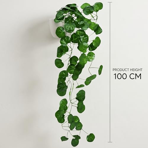 Image of Dekorly Artificial Hanging Garland with Pot - 100cm Rose Vine, 10cm Decorative Pot for Table, Shelf & Wall Decor (4, Vines-08)