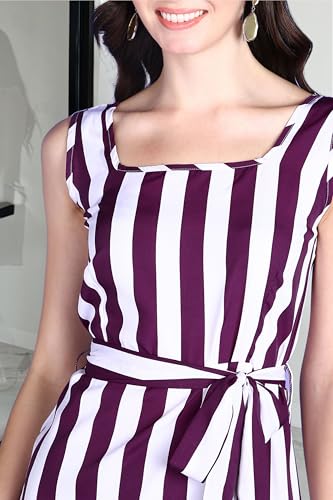 Image of POPWINGS Women Casual Blue & White Stripe Long Belt Dress Dress | Stylish Dress | Trendy Dress