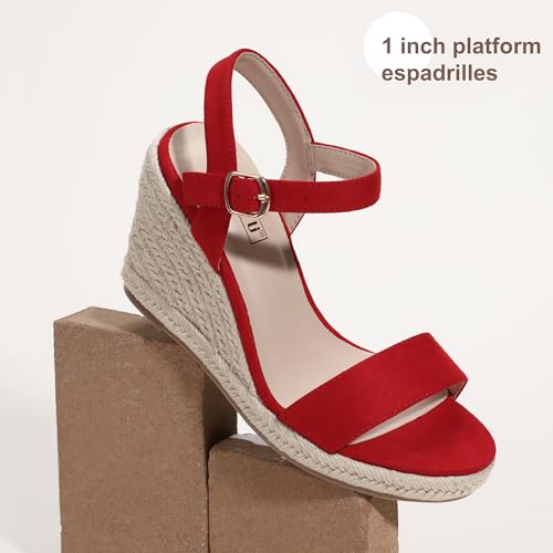 Image of IDIFU IN4 Espadrille Wedge Sandals for Women Open Toe Ankle Strap Platform Wedges Heels Causal Summer Wedge Shoes Comfortable Espadrilles Wedges
