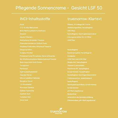 Foto von truemorrow Gesichtssonnencreme LSF 50 50 ml, Sonnencreme Gesicht 50, vegan, korallenfreundlich, nachhaltiger Sonnenschutz für die tägliche Anwendung geeignet