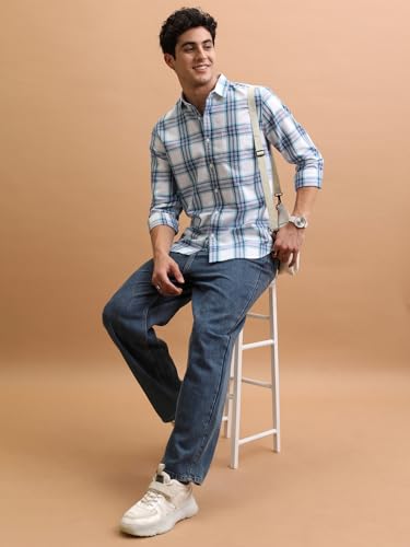 Image of Highlander Men's Slim Fit Check Shirt | Full Sleeves | Spread Collar | Casual Shirts for Men