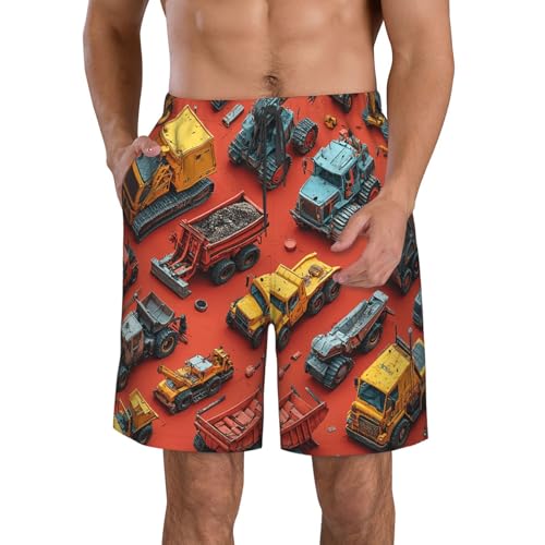 Men's Swim Trunks Quick Dry Board Shorts Beach Bathing Suits - Construction Vehicle Retro