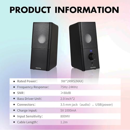 ottosing H21 Computer Speakers for Desktop PC, Full Stereo Sound, USB-Powered, Gaming Monitor Speaker with 3.5mm Aux Multimedia for Laptop/Desktop/Tablets/Phone(Black) - Thumbnail 5
