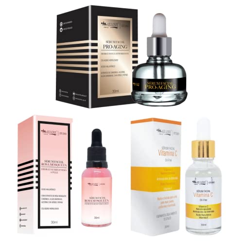 Kit Sérum Facial Max Love Cuidados com Pele - Rosa Mosqueta + Vitamina C + Pro Aging