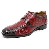 Men's Alligator Crocodile Print Oxford Fashion Lace Up Dress Shoe croco-03 (Burgundy RED, us_Footwear_Size_System, Adult, Men, Numeric, Medium, Numeric_12)