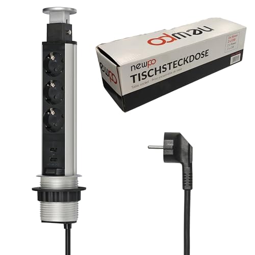 Enchufe retráctil de 3 enchufes con 2 USB, enchufe vertical de mesa, enchufe empotrable, regleta de enchufes de mesa, torre múltiple de aluminio con cable de 1,8 m para escritorio, encimera de cocina