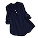Produktbild YEBIRAL Damen Bluse Lose Einfarbig Große Größen V-Ausschnit Langarm Leinen Lässige Tops T-Shirt Bluse S-5XL(EU-50/CN-5XL,Marine)