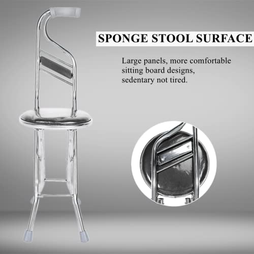 Folding Walking Seat Cane, Walking Hand Stick Stool, Stainless Steel Four-Leg Thickening Walking Cane, Walking Stick Chair For Elderly Gift (Black) #TOP3