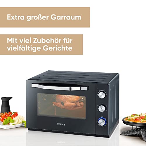 SEVERIN XXL bak- en toaststoffen met circulatiefunctie, oven met grillrooster, bakplaat, draaispit en pizzasteen, veelzijdige heteluchtoven met 60 liter capaciteit, 2.200 W, zwart, TO2073 - Afbeelding 3