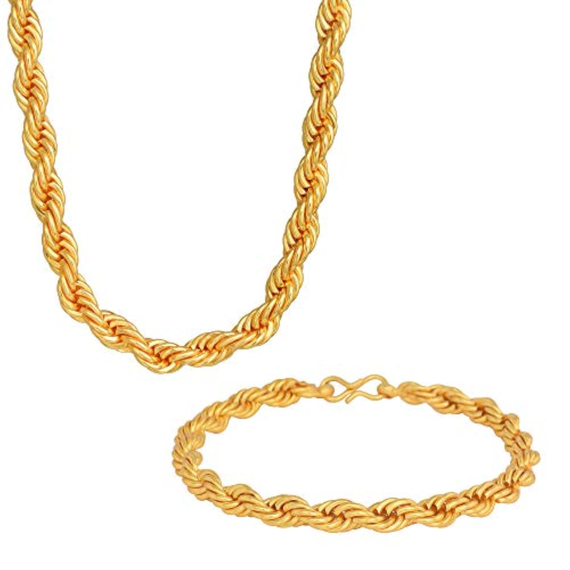 Brass Gold Plated Rope Chain Necklace & Bracelet Combo