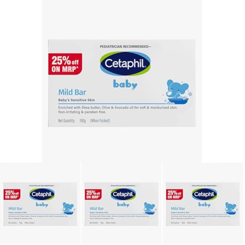 Image of Cetaphil Baby Mild Cleansing Bar for Newborns & Babies 100 gm | With Shea Butter, Avocado Oil & Olive Oil | Gentle, Hypoallergenic, Pediatrician Recommended | Dry & Sensitive Skin (Pack of 4)