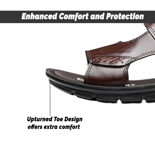 HESBITEUL Men's Leather Sandals Outdoor: Hiking Sandals Open Toe for Work Driving2
