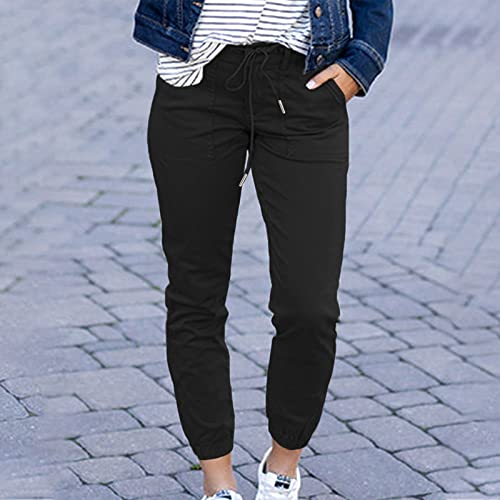 Womens Dressy Casual Slim Fit Tapered Cargo Pants Skinny High Waist Lightweight Pull On Pants with Pockets for Work3