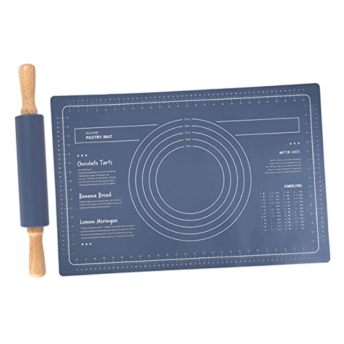ZUNOXAZ 1 Set Silicone Kneading Pad Set Non Stick Baking Mat with Skid Rolling Pin for Pastries Pizza and Bread Easy to Clean Safe for Food Contact Stable Countertop