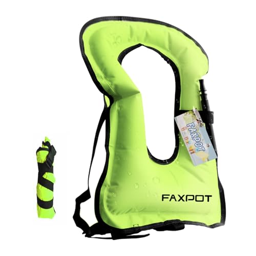 Faxpot Snorkel Vest, Adults Portable Kayaking Buoyancy Inflatable Swim Vest Jackets, Diving Surfing Adjustable Snorkeling Vest Swimming Jacket for Outdoor Water Sports Fun Safety (Green)