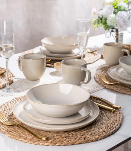 Image of AmorArc Ceramic Dinnerware Sets for 4, 12Pcs Plates and Bowls Sets Dishes | Stoneware Handmade Reactive Glaze Dinner Set, Highly Scratch Resistant | Dishwasher & Microwave Safe Dishware