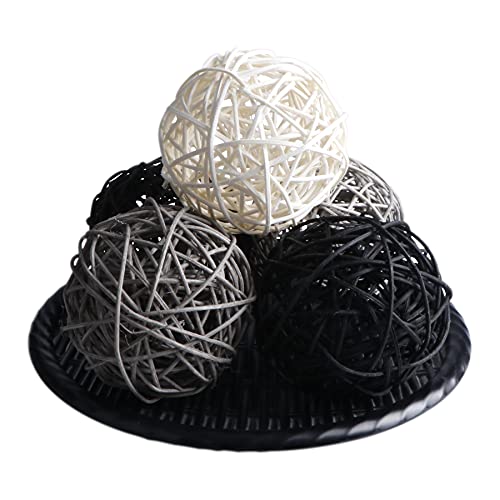 Stmk 9 Pcs 3 Inch Wicker Balls Decorations, Rattan Balls Decorative For Home Decor Diy Vase Bowl Filler Ornament Baby Room Nursery Décor Wedding Table Decoration (Black, Grey, White) #TOP4