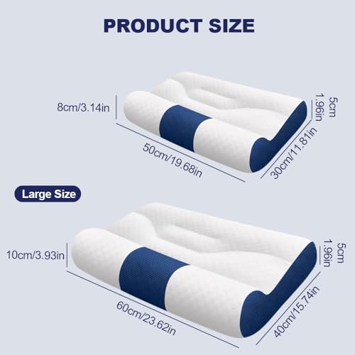 Upgrade Sleep Enhancing Cervical Support Comfort Goose Down Pillow, 2025 Ergonomic Neck Support Pillow for Neck Strain Relief, Cervical Neck Pillow for Side Back Stomach Sleeper (Blue, Medium)