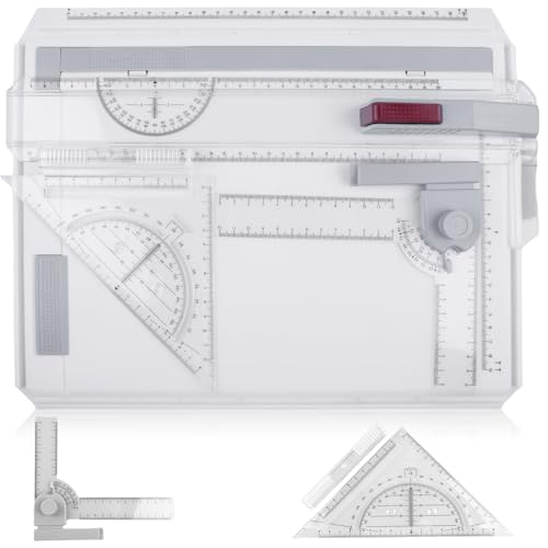 GOMETY Zeichenplatte A4 Zeichenbrett Multifunktionaler Zeichentisch DIN A4 mit Schiebelineal Schnellzeichendreieck Winkel verstellbar Präzisions Zeichenplatte für Studenten Designer Ingenieure