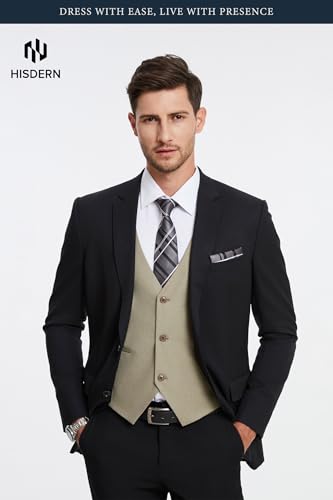 Image of HISDERN Mens Suit Vest Business Casual Dress Waistcoat Vest Solid Color Formal Wedding Vests for Suits or Tuxedo