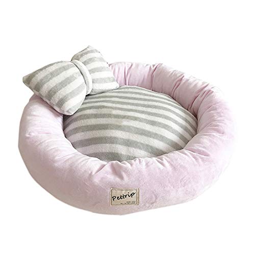 Weichuang Cama de Gato Suave Redondo Nido de Donut Cálido Cama de Mascotas Dormido Cama Sofá con Almohada para Pequeño Perros Gatos Mascotas Rosado S