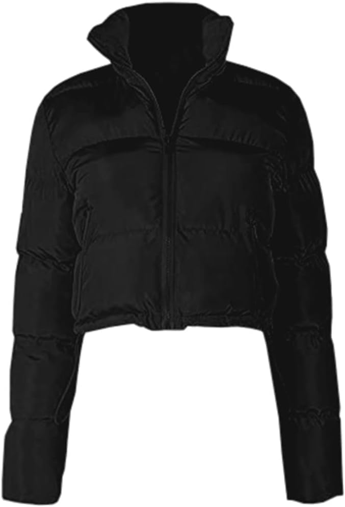Ebifin Womens Cropped Lightweight Quilted Jackets Full Zipper Warm Coats Winter Stand Collar Drawstring Outerwears - Image 2