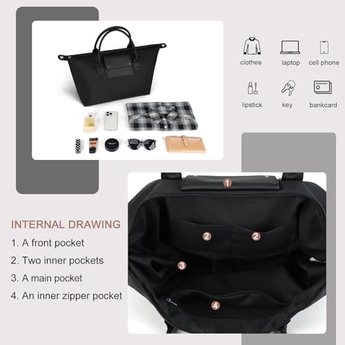 Bolso tote grande de nylon para mujer con correa y cierre miniatura 5